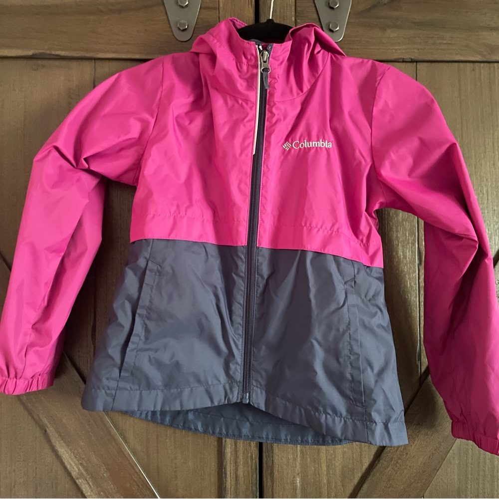 Columbia Pink and Gray Girls Rain Jacket